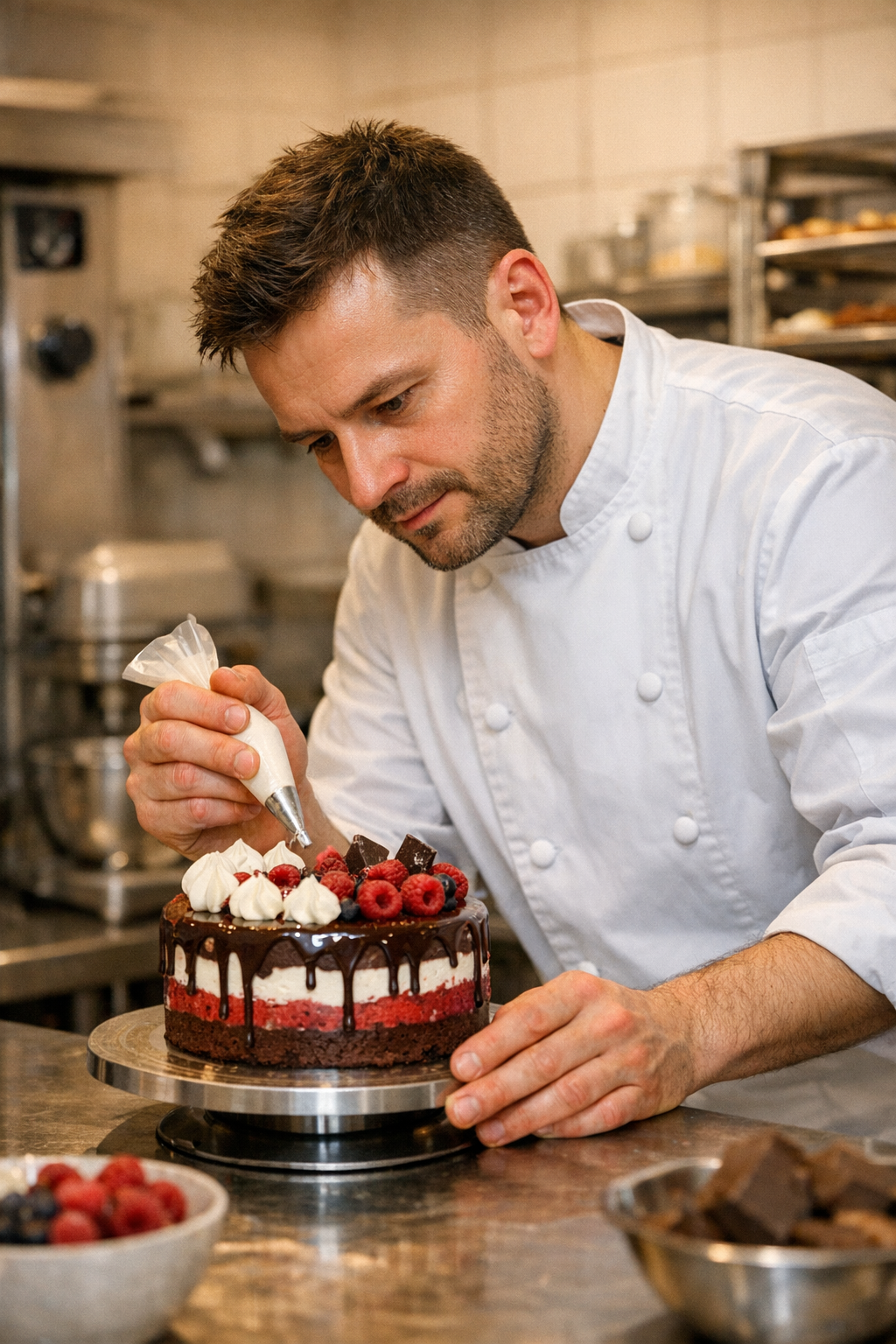 Szef cukierni Tomasz Kowalski przy pracy