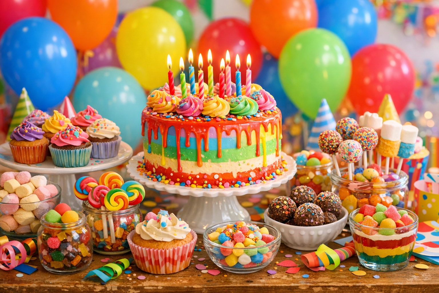 Kolorowe słodkości urodzinowe dla dzieci