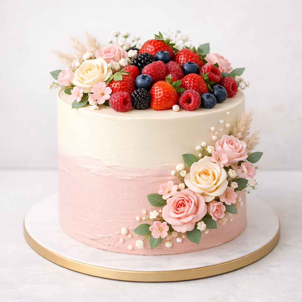 Bogato zdobiony tort urodzinowy